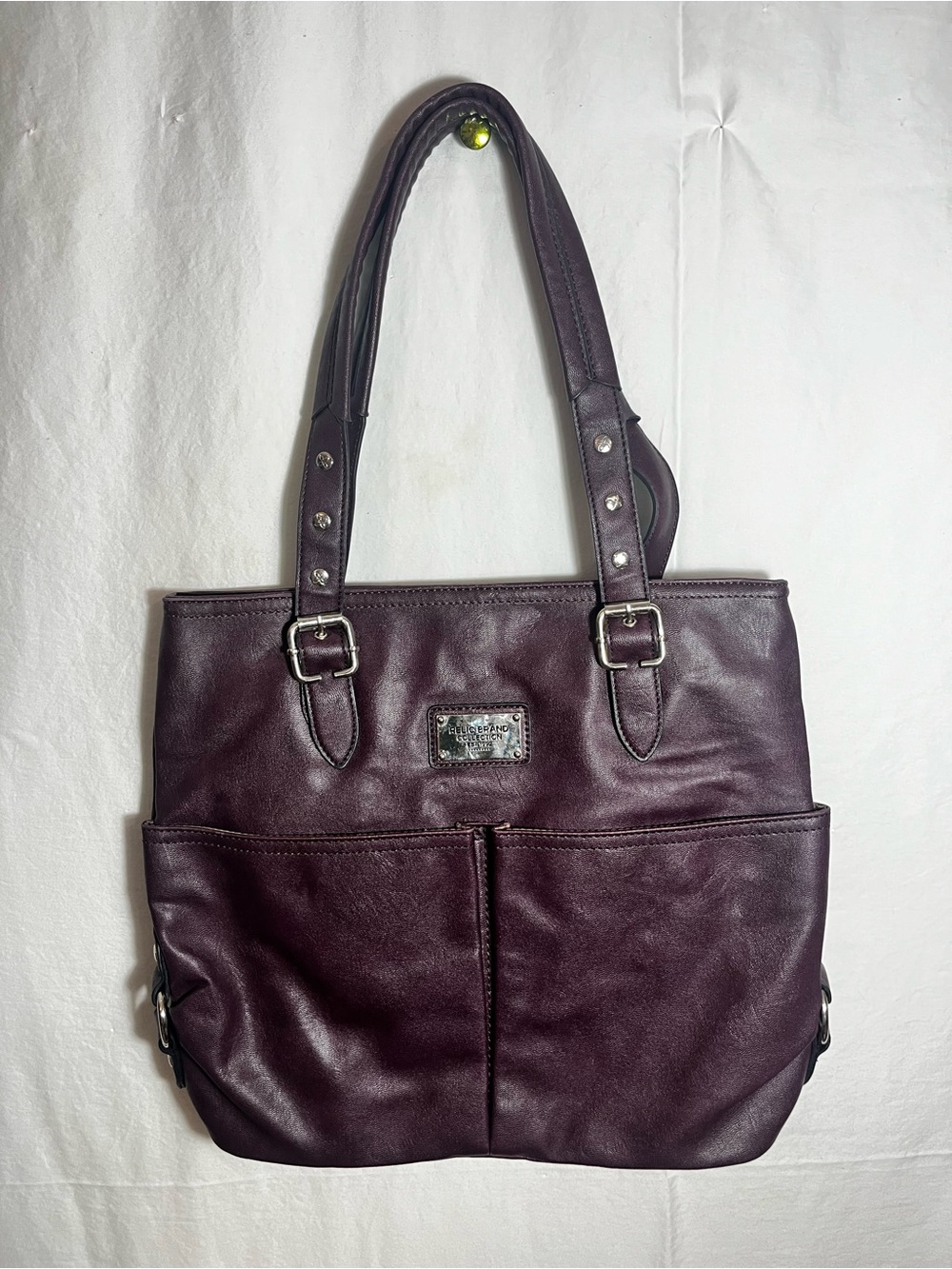 Relic Leather Tote Bag in Deep Plum with silver hardware